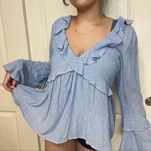 American Eagle Striped Ruffle Blouse